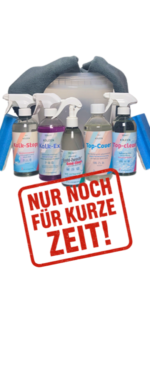 Frühjahrsputz Putzset mit verschiedenen Koleen Produkten, Putzschwamm und Putzeimer