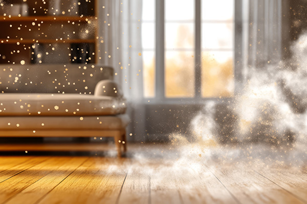 Aufgewirbelter Staub in einem Wohnzimmer - für Allergiker ein Problem